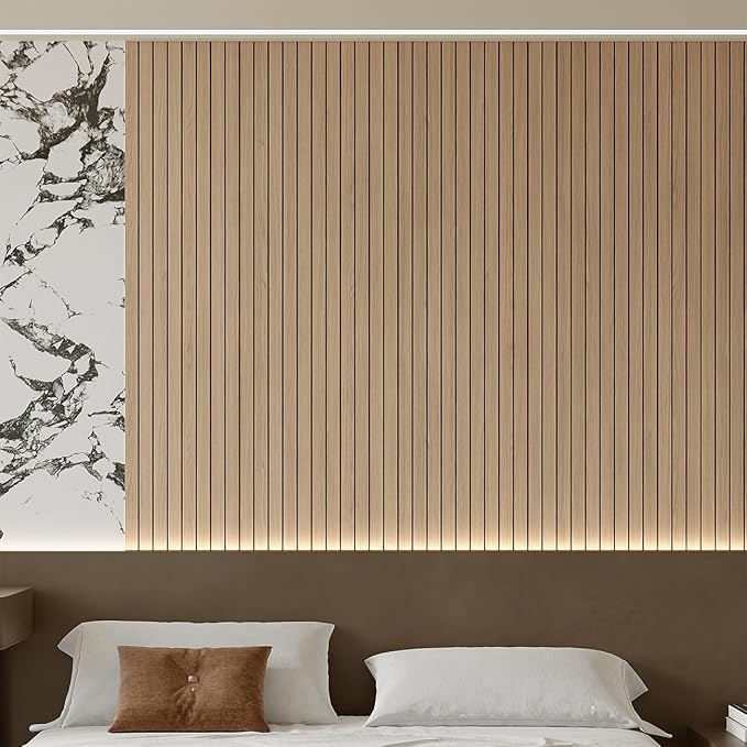 Yutianli PVC Slat Wall Panel Peel and Stick 118"x 15.7" Faux Wood Slat Panel Artificial Oak Wood Grain Self-Adhesive Soundproof 3D Wall Panel for Walls and Ceilings - Image 3