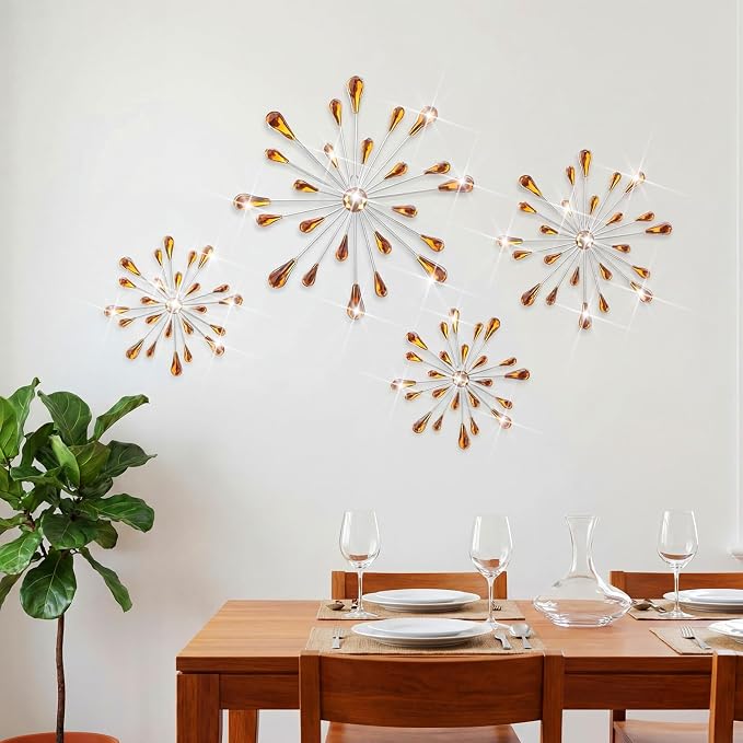 Hicarer 4 Pcs Starburst Wall Decor, Metal Wall Art, Amber - Image 3