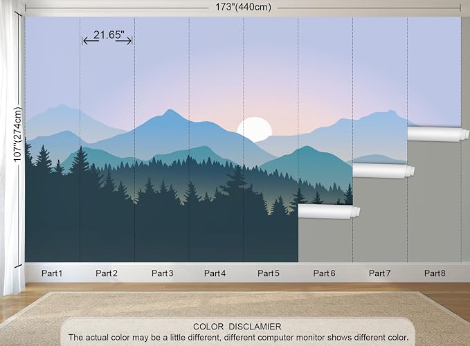 Mountain Landscape Peel and Stick Wallpaper Blue Forest Wall Mural | 173"x108", Self Adhesive Canvas, for Bedroom Living Room Bathroom, Seamless, No overlapping - Image 3