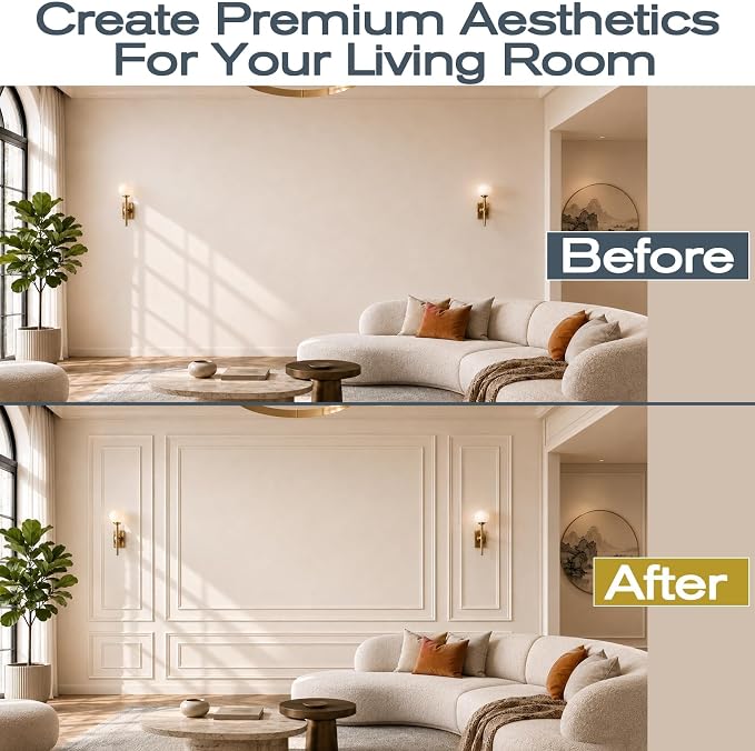 3-Set Peel and Stick Wall Molding Kit, Premade Wainscoting Panels | 31 x 63 in and 63 x 78 in Modern Premade Wainscoting Panel, Wall Decoration Kit for Wall Moulding Decor Accent Molding, White - Image 4