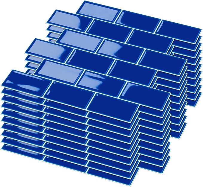 Joysticky 10-Sheet Peel and Stick Backsplash, 12" * 12" Laser Crystal Texture Stick on Tiles Backsplash for Kitchen & Bathroom，Thicker Design Peel and Stick Wall Tiles (Blue) by Unknown