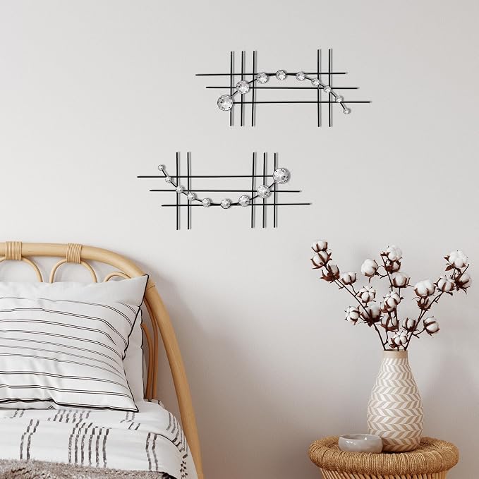 ZEXUIRU 2 Pcs Abstract Metal Art for Wall Decor Living Room Bedroom Bathroom Office Metal Bling Modern Geometric Hanging Vertical Small Iron Sculpture Plaque Pack -Black 15.7in - Image 7