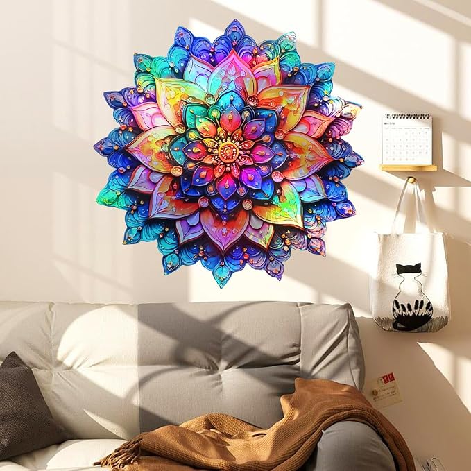 Runtoo Mandala Wall Decal Metallic Effect Peel and Stick 3D Lotus Floral Wall Stickers for Living Room Bedroom Yoga Headboard Decor - Image 2