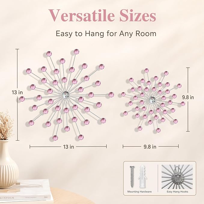 ZEXUIRU 4 Set Silver Starburst Wall Art for Home Decor Metal Bling Crystal Rhinestones Sunburst Wall Decor Sparkling Rhinestone Art Accent Silver - 13 in - Image 3