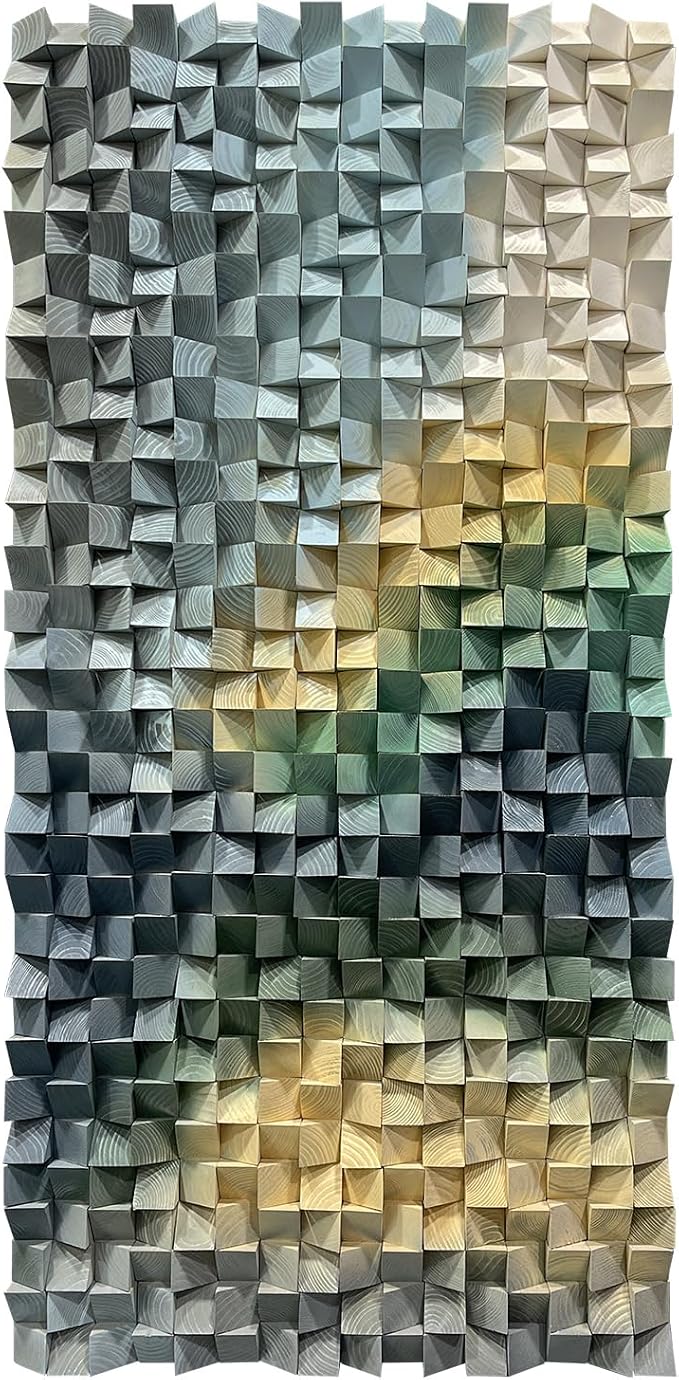 LIUZEYUE Wooden Wall Art, Layered Color Bands, Geometric Art | modern wood wall decor; blue gray and sage, broad blank-wall coverage; dining nook vertical blank-wall decor; 23.6 x 47.2 in - Image 4