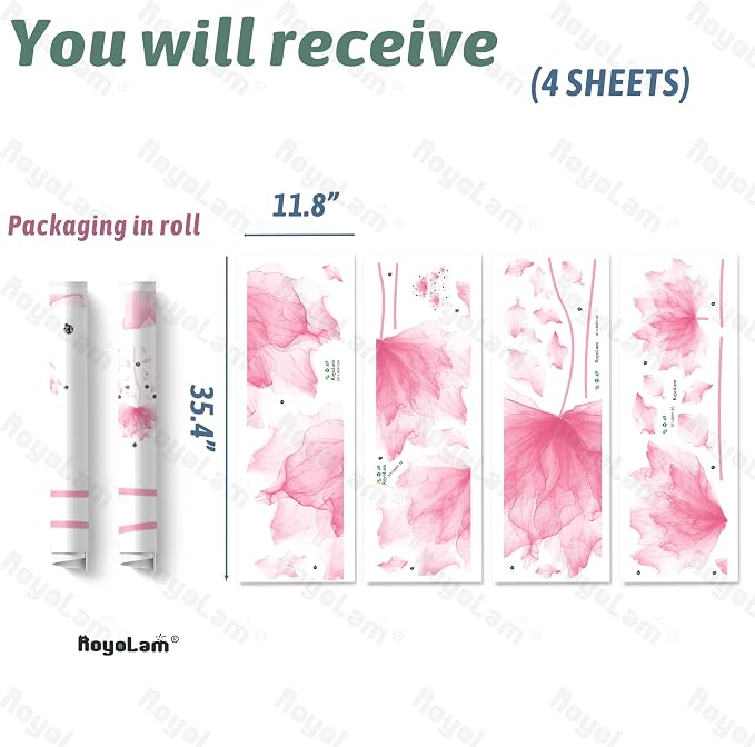 59.1'' x 49.6'' Flower Petal Wall Decal Floral Wall Sticker (Pink) | Removable waterproof peel and stick wall art for nursery, baby room, classroom, living room, bedroom, office and bathroom - Image 4