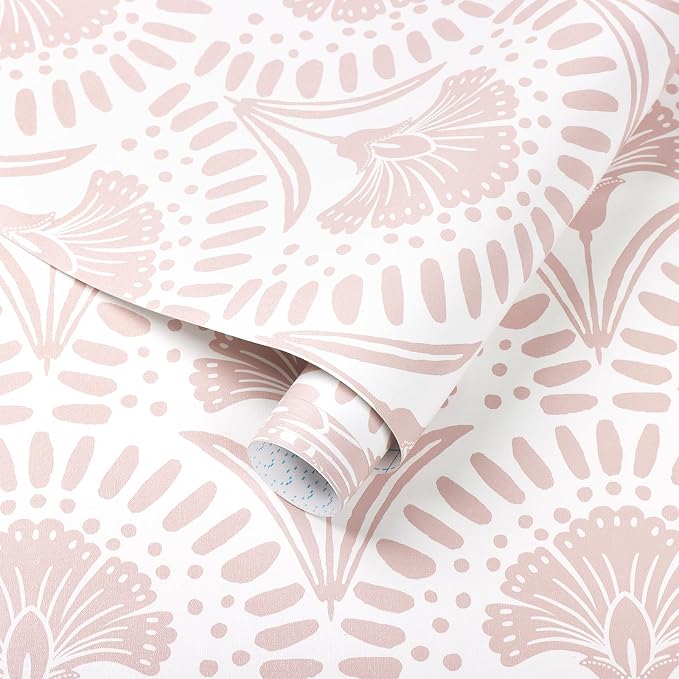 Timeet 17.7 in × 78.7 in Boho Peel and Stick Wallpaper Pink Floral Contact Paper White Pink Flower Wallpaper Removable Self Adhesive for Cabinet Bathroom Waterproof by Timeet