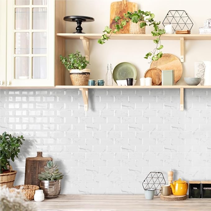 10 Sheet Brick Peel and Stick Kitchen Backsplash Tiles, DONGYUNAI PVC Wall Panels Back Splash 3D Waterproof Self Adhesive Wall Stickers for Bathroom Fireplace RV Camper Van（6"x12"） - Image 4