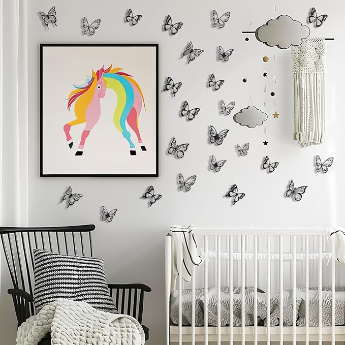 Butterfly Wall Decals - Black-72pcs 3D Butterflies Removable Mural Wall Stickers for Home Room Bedroom Decorations - Image 2