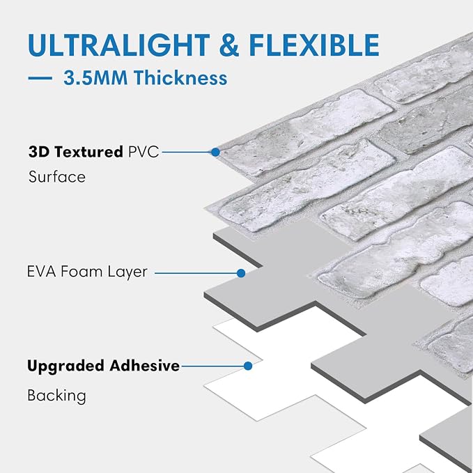 COMSTICKC 3D Peel and Stick Faux Brick Wall Panels for Quick DIY Wall Decor | Gray-White, 10 Pcs 15.7" x 11.8", Not Real Brick, Lightweight PVC Decorative Wall Sticker for Wall Makeover,Cover 12.9 sq ft - Image 4