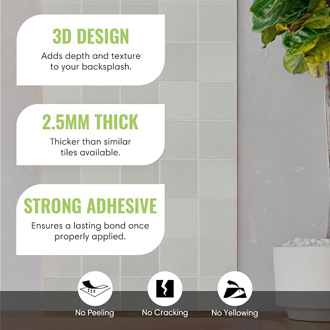 Select 5 Pack Peel and Stick Backsplash Square Tiles, 12x12 in, Stone White | Extra Thick 3D Wall Panels, Heat & Water Resistant, Easy DIY Kitchen, Bathroom, Laundry, Fireplace & Rental Home Wall Décor - Image 2