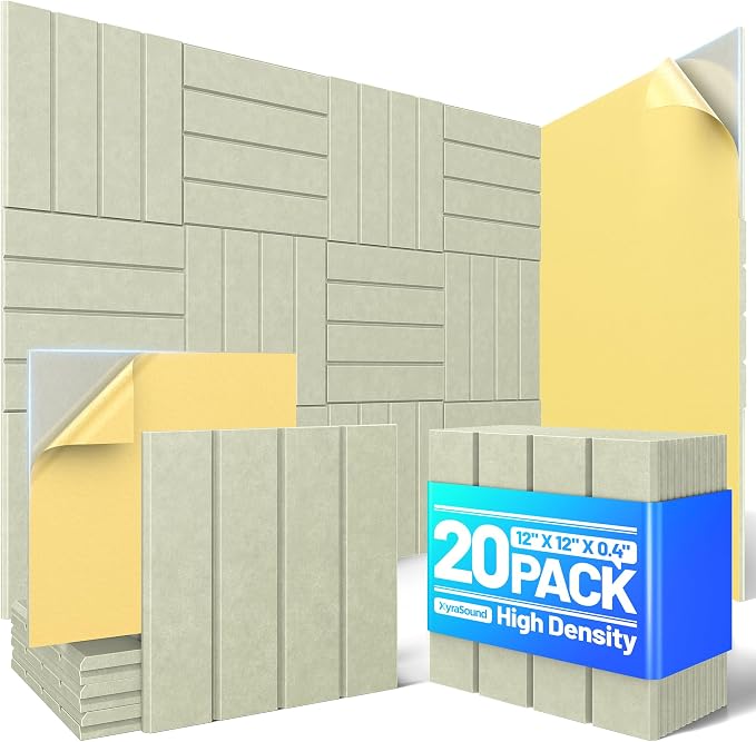 20 Pack Sound Proof Foam Panels for Walls, Acoustic Panels Self-Adhesive | 12" X 12" X 0.4" Slatted Soundproof Wall Panel, High Density Sound Absorbing Panel for Gaming Recording Studio Decor-Sage by Unknown