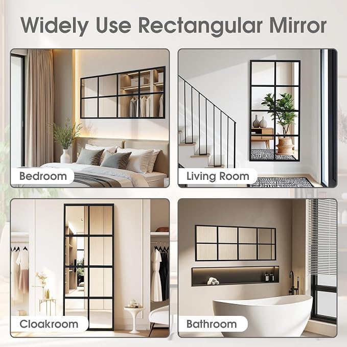 DUMOS Wall Mirror 16" x 32", Rectangle Window Pane Decorative Mirrors, Metal Framed Black Rectangle Wall Mounted Mirror for Bathroom, Bedroom, Entryway, 1 Pack - Image 5
