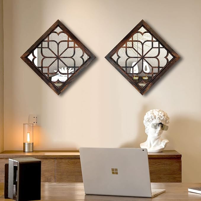 Wocred 2 PCS Square Wall Mirror,Gorgeous Rustic Farmhouse Accent Mirror,Caramel Color Entry Mirror for Bathroom Renovation,Bedrooms,Living Rooms and More(12”x12”) - Image 2