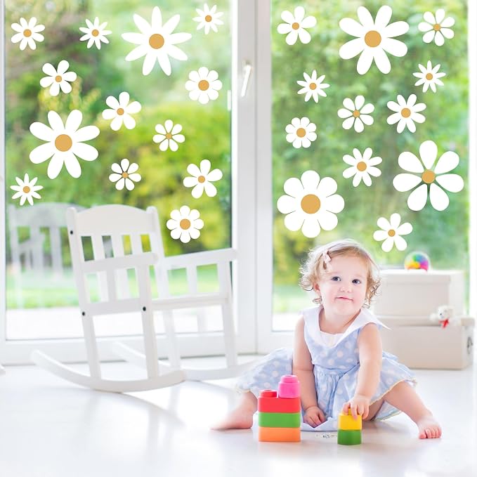 TaoBary 12 Sheet Daisy Wall Sticker Decal White Large Flower Wall Decals | Big Flower Wall Sticker, Floral Decal, Daisy Bedroom Room Decor, Removable Peel and Stick, Nursery Home Wall Decor - Image 7