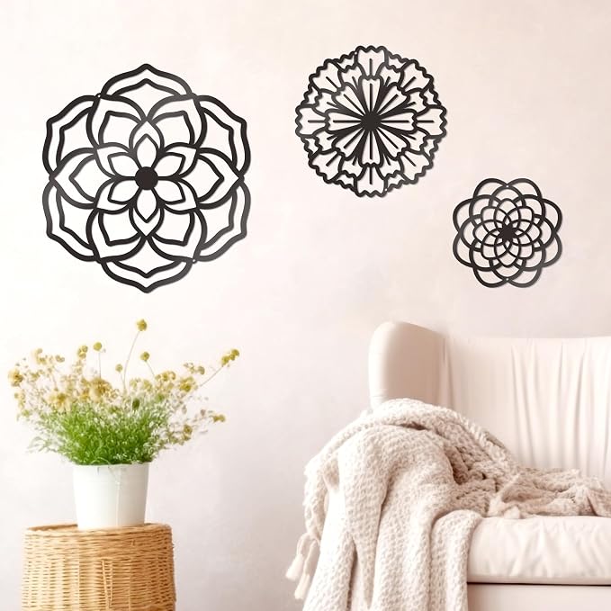 Zzbakress 3 Pcs Metal Flowers Wall Decor Black Wall Decoration Metal Flower Art Farmhouse Wall Decor Multiple Flowers Hanging Decor for Bathroom Living Room Kitchen Garden Office (Black Retro) | Farmhouse Flower Bathroom Decor Wall Decorations For Bath... - Image 5