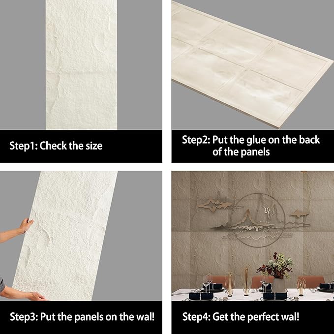 4-Pack 3D Faux Stone Wall Panels Rock Wall Panel White | 47.24"*23.62" PU Stone Wall Panels for Interior Decor, Lightweight & Waterproof - Image 4