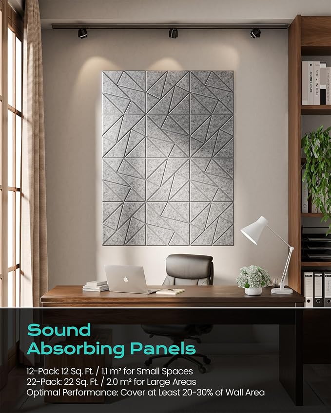 18 Pack Geometric Design Sound Proof Foam Panels for Walls 12"x12"x0.4" Fabric | Cuttable self-adhesive acoustic panels for home studio noise reduction with flexible DIY layout, decorative Sliver Gray - Image 5