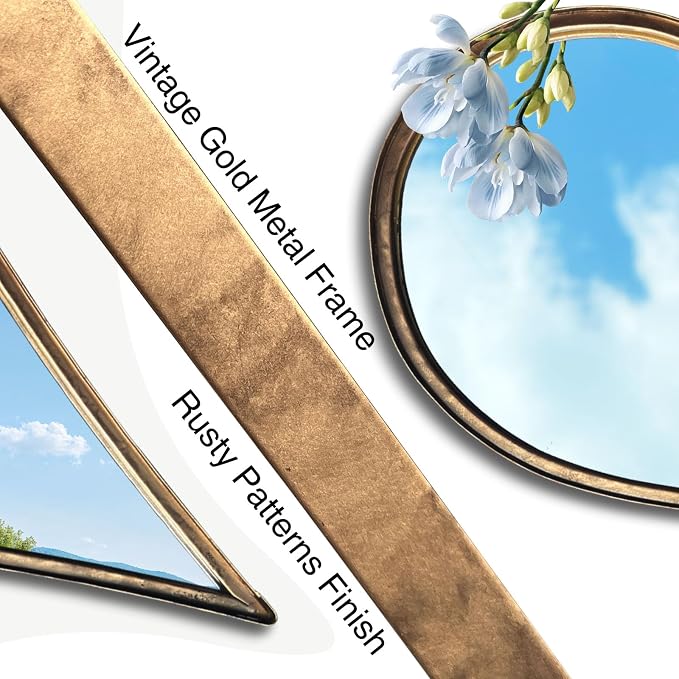 BAODANFU Decorative Mirrors Wall Mounted Mirror Teardrop Shape Metal Frame for Bedroom Living Dining Room Entryway Bathroom Vanity (Rusty Vintage Gold, 4-Pack) - Image 4