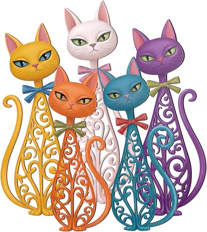 Wesiti 5 Pcs Cat Metal Wall Art, Colorful Retro Mid Century 10.5x11 | Hollow Iron Sculptures for Cat Lovers, Home Living Room Bedroom Kitchen Office Decor, Vintage Artistic Design by Unteilti