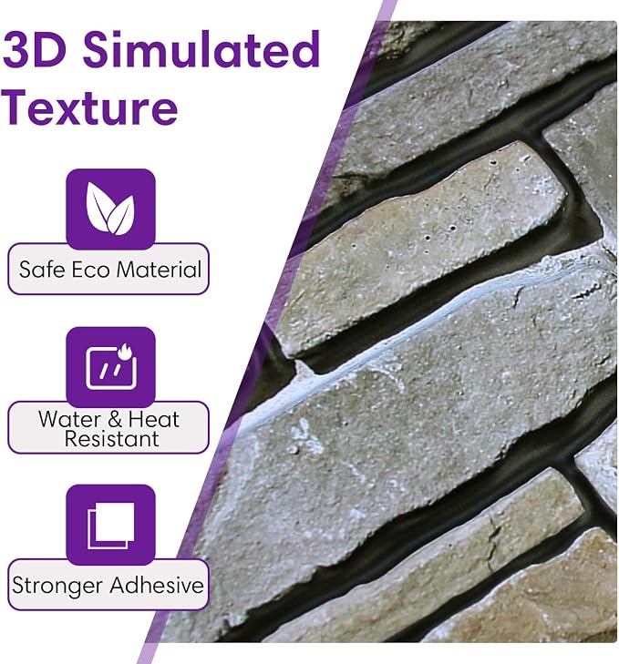 3D Faux Stone Wall Panels Peel and Stick, Designed for Quick DIY | Green with Gray, 10 Pcs 11.8" x 11.8", Stone-Look, PVC Fake Stone Wall Covering Tiles for Wall Renovation, Cover 9.7 sq ft - Image 4
