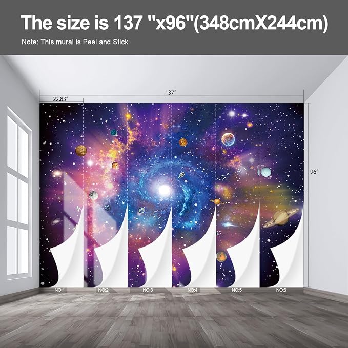 Planet Large wall murals Peel and Stick self Adhesive Galaxy Wallpaper for Bedroom Nursery Room - 96"x137" - Image 2