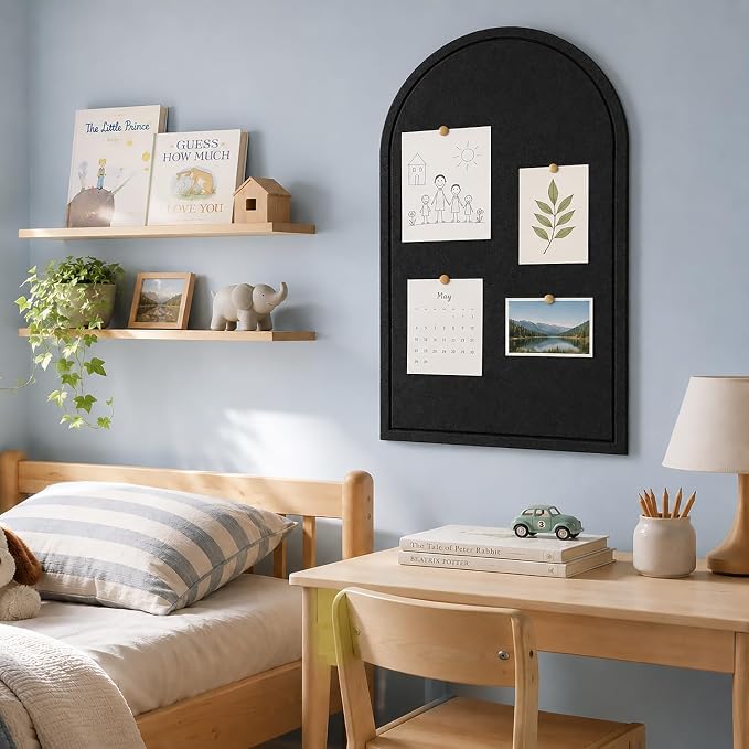 Large Arched Felt Bulletin Board, Sized 36" x 24" for Office & Wall Decor – 6 Customizable Adhesive Tiles with Pins are Perfect to Display Your Photos (Black-B) - Image 4