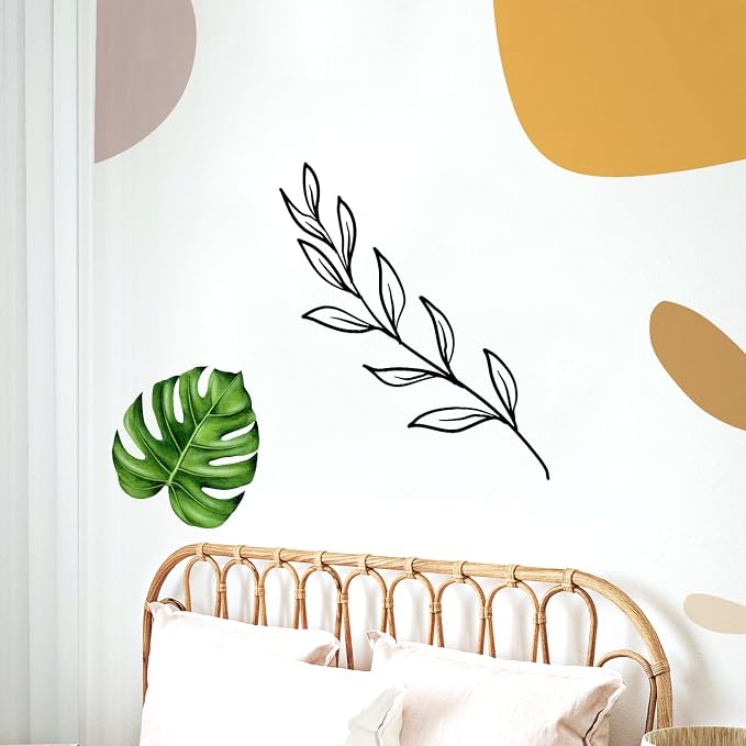 Tropical Monstera Leaf Wall Decal - Modern Abstract Plant Stickers with Geometric Shapes - Boho Minimalist Wall Decor Art for Bedroom, Living Room, Nursery - Removable Vinyl Mural for Home Decor - Image 4