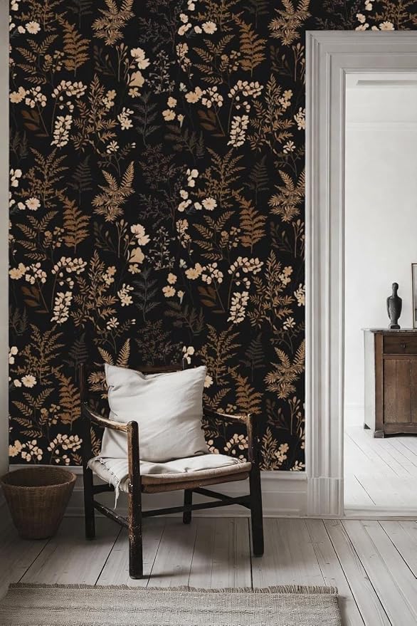 Moody Dark Vintage Floral Peel and Stick Wallpaper 17.7" x 70.8" | Self-adhesive removable waterproof vinyl wall covering with botanical pattern for renter-friendly bedrooms and accent walls - Image 8