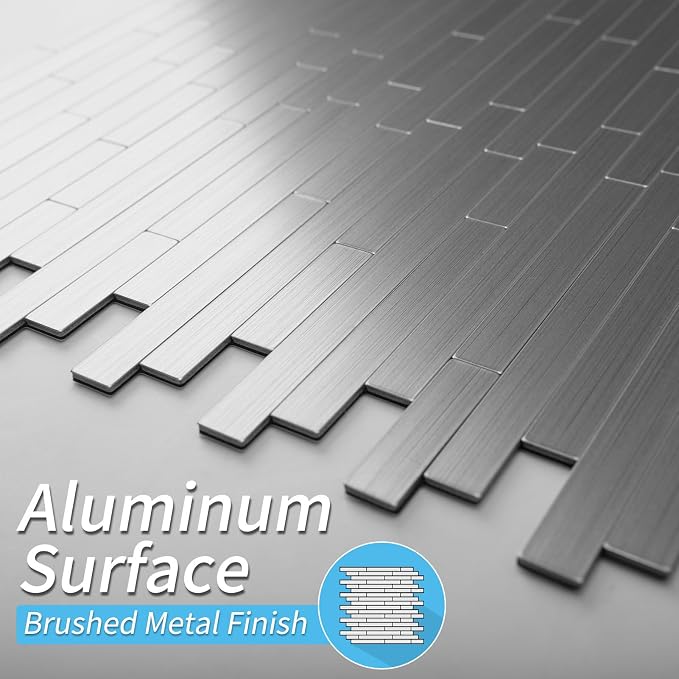 Art3d 10-Pack Metal Peel and Stick Backsplash Tile, Silver Parallel | 12" x 12", Stainless Steel, Self Adhesive, Anti-Corrosion, Waterproof, Lightweight, Ideal for Kitchens, Bathrooms - Image 5