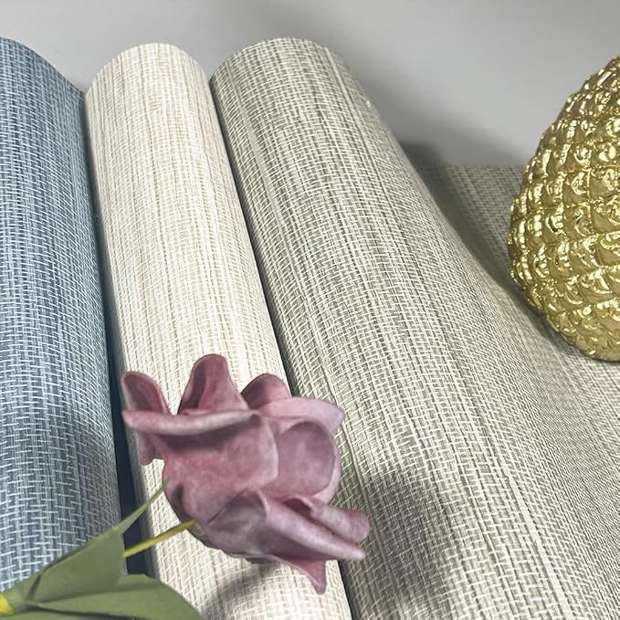 JiffDiff Grasscloth Wallpaper Peel and Stick Cream Grassweave Peel & Stick Wallpaper Textured Wallpaper Contact Paper 17.3"x118" - Image 6