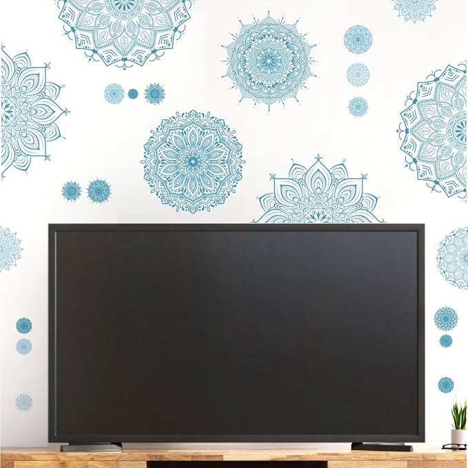 Blue Mandala Wall Stickers Mandala Decals for Windows Modern Wall Art Mural | Headboard vinyl decoration, lotus peel and stick stickers, removable self adhesive decal, for bedroom living room yoga room - Image 6