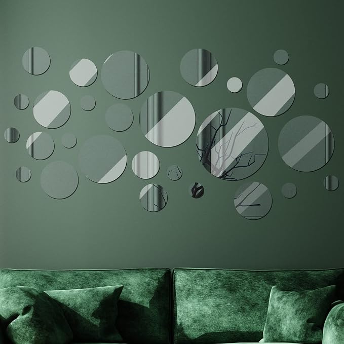 Jetec 28 Pcs 28 Pcs Round Glass Mirror Tiles for Wall - Image 6