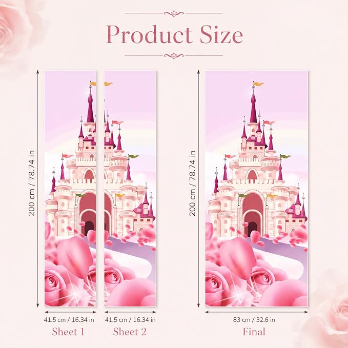 Door Stickers Peel Stick Murals-Wall Cover Decorative Decal Pink Castle | 30.3"W x 78.7"H, 3D Pink Castle Wallpaper，Waterproof Removable Opaque Vinyl Self Adhesive Fake Door Decor for Home Office - Image 3