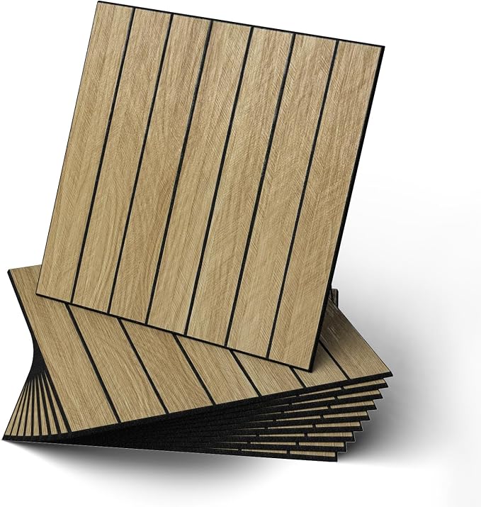 WADILE Peel and Stick Wood Slat Wall Panels 12x12in PVC 10 Pack | Decorative wall panels, self adhesive, living room, bedroom, accent wall, not real wood by WADILE