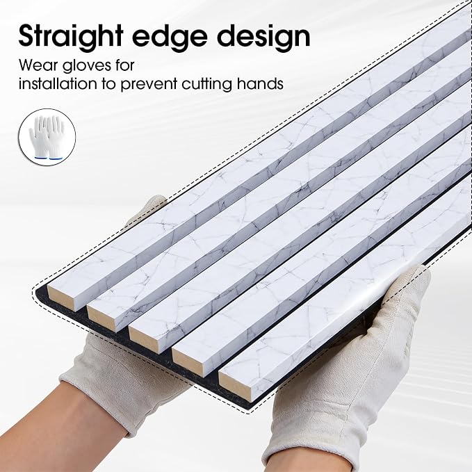 Wood Slat Acoustic Panels, 4 Pack 94.5"x7.9" (21ft²) 3D Wall Panels, Modern Fluted Sound Absorbing Wall Panels for Interior Wall Decor,Office,Home,Theater,Studio,White Marble - Image 5