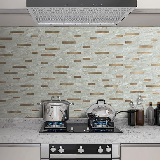 AULIGET 2 Sheets Faux Stone Peel and Stick Backsplash, Light Brown Marble Look PVC Wall Tiles Stick on Backsplash for Kitchen - Image 2
