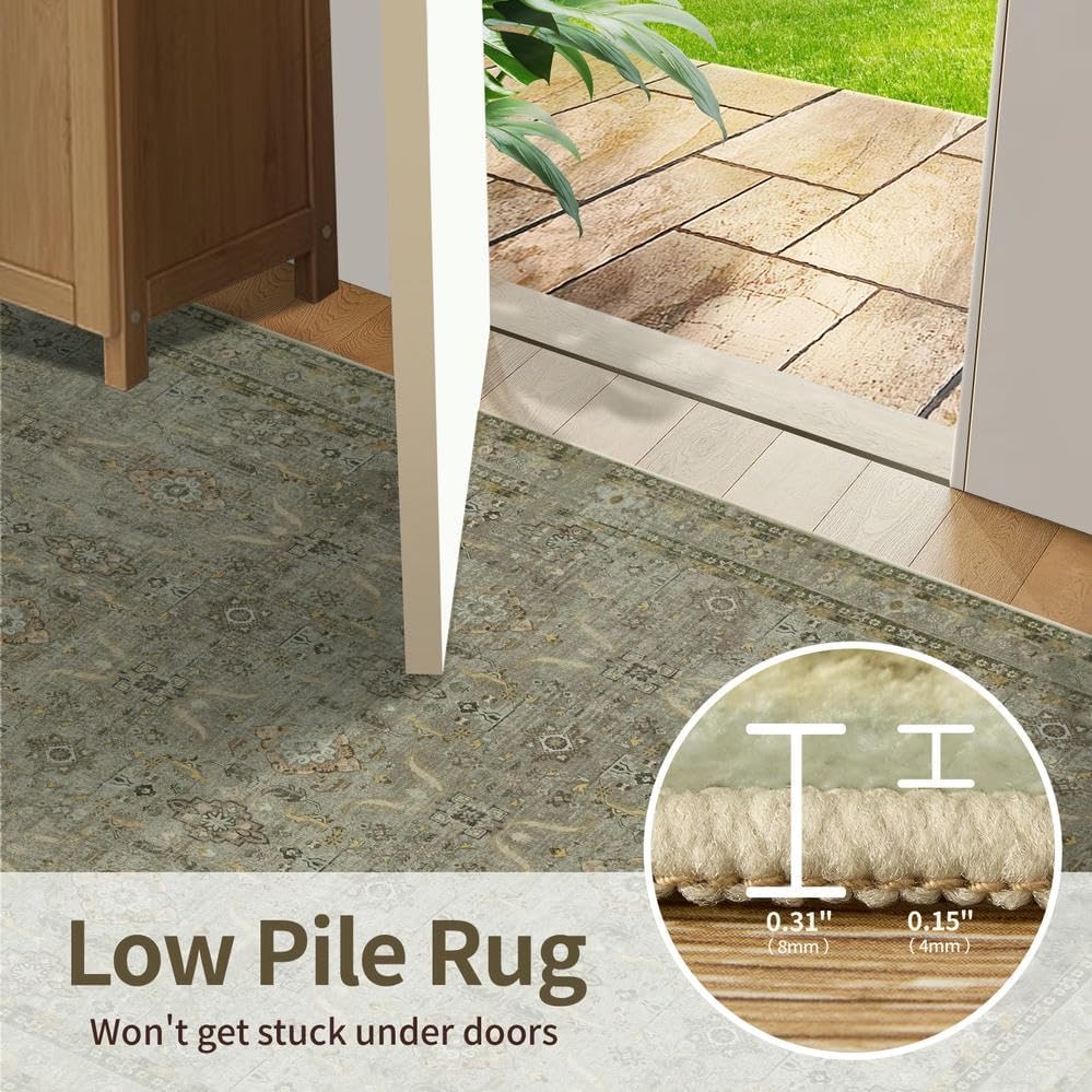 Rugxara 3x5 Rug for Entryway Bedroom Washable Area Rugs Carpet, Olive Green - Image 6