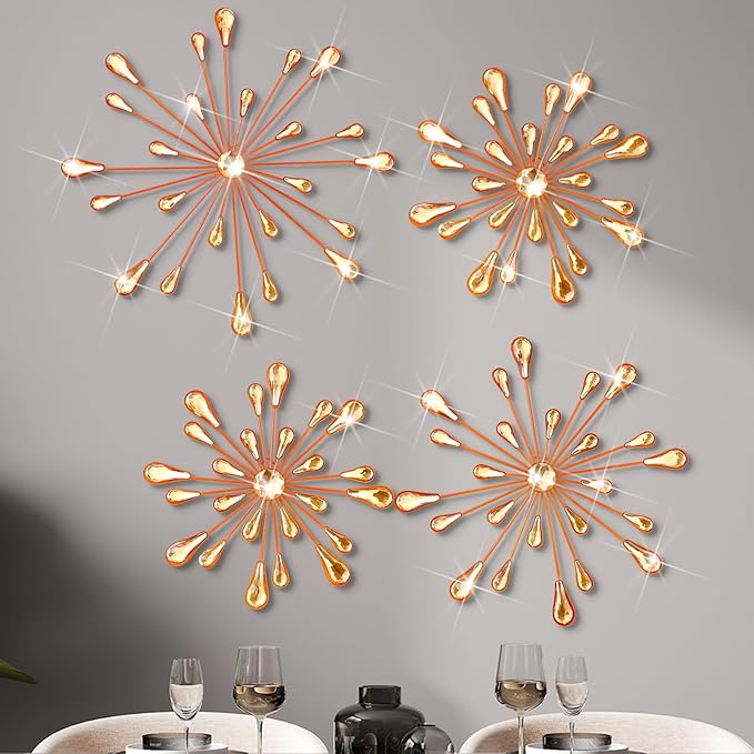 Hicarer 4 Pcs Starburst Wall Decor, Metal Wall Art, Orange by Hicarer