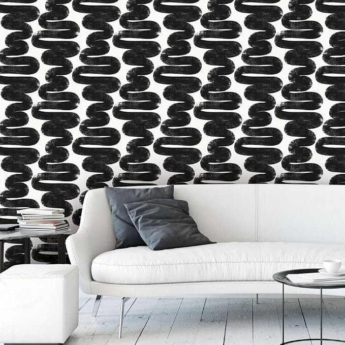 Tempaper x Bobby Berk White & Black Wiggle Room Removable Peel and Stick Wallpaper, 20.5 in X 33 ft, Made in The USA - Image 2