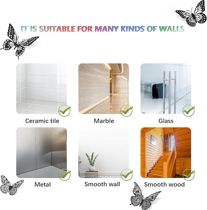 SAOROPEB 3D Butterfly Wall Decor 48 Pcs Black Butterfly Decoration Sticker | 4 Styles 3 Sizes Butterfly Birthday Decorations Butterfly Party Decorations Cake Decorations, Removable Stickers - Image 8