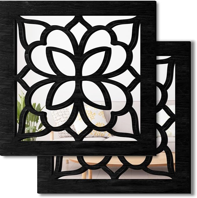 2 PCS Square Wall Mirror,Rustic Farmhouse Wall Mirrors,12 inch Small Mirror Art (style2 Black) by KOYILTD
