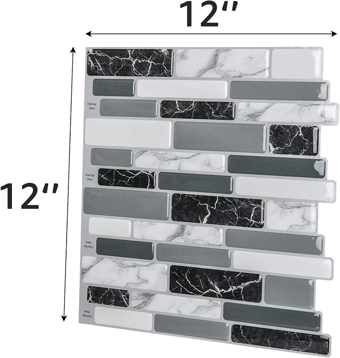 Art3d 12 x 12 Inch Vinyl Peel and Stick Backsplash, 10-Pack, Marble Grey | Waterproof, Lightweight, Self Adhesive, Easy to Install, No Residue, for Kitchen & Bedroom Decor, Ideal for Recently Moved - Image 5