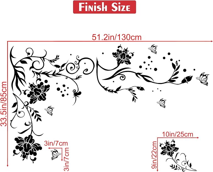 LiveGallery Black Vines Wall Decals Flowers Wall Stickers Twigs Vine Wall Decal DIY Removable Vinyl Chrysanthemum Wall Decor for Baby Kids Girls Bedroom Living Room Offices TV Sofa Background Home - Image 7