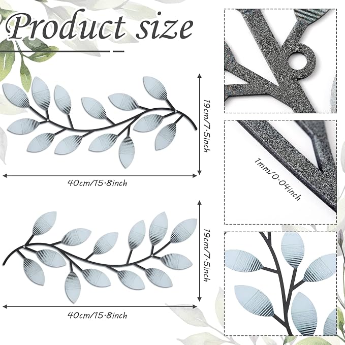 Zhengmy 2 Pcs Metal Leaf Wall Art Vine Branch Decor,Retro White | Olive Branch Metal Decor for Living Room Hallway, Symmetrical Leaf Pair for Doorway Entryway, Lightweight Hanging Art Design - Image 2