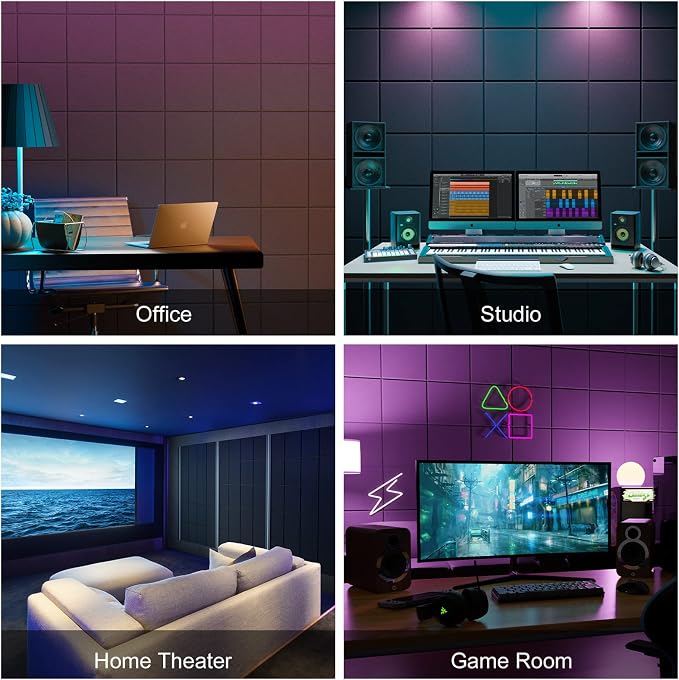 Sonicism 12 Pack Acoustic Wall Panels with Self-Adhesive, 12" X 12" X 0.4" Sound Proof Foam Panels, Decorative Soundproof Wall Panels, Sound Proof Absorbing Tiles for Home & Offices, Black - Image 7