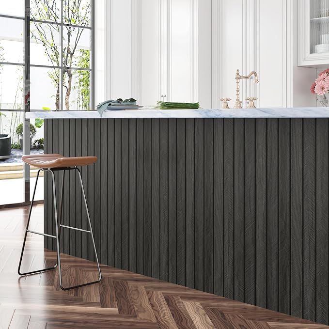 Grey/Black 3D Wood Panels for Wall Decor 197"x11.8" Peel and Stick Faux Wood Wall Panel Self Adhesive Soundproof Wooden Slats Paneling Wallpaper for Living Room Bedroom Office Work Shop - Image 5