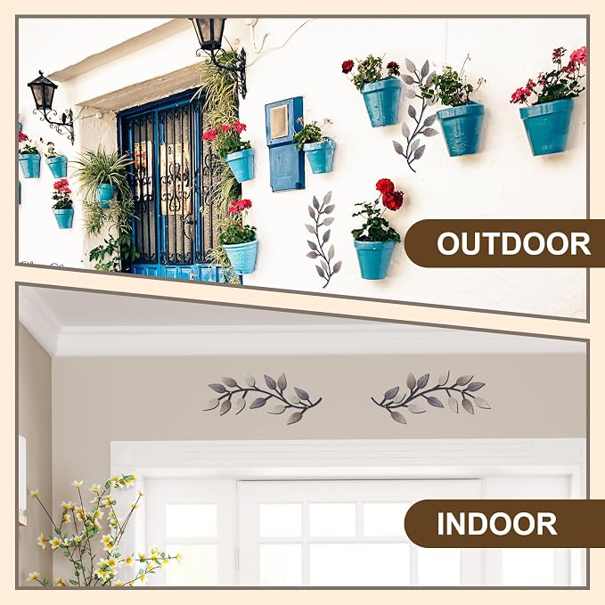 Zhengmy 2 Pcs Metal Leaf Wall Art Vine Branch Decor,Vintage Brown | Olive Branch Metal Decor for Living Room Hallway, Symmetrical Leaf Pair for Doorway Entryway, Lightweight Hanging Art Design - Image 6