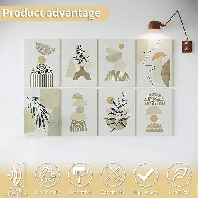 Art3d Acoustic Wall Panels, 48 x 32 in Set, 8-Pack Decorative Wall Art | UV-printed polyester, helps reduce echo, sound absorbing decor for living room, bedroom, office, studio and gaming room - Image 4