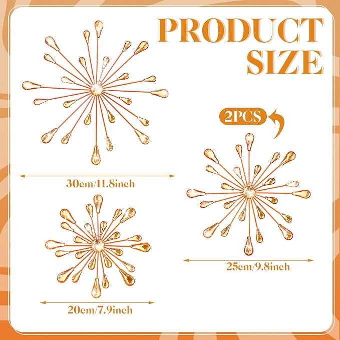 Hicarer 4 Pcs Starburst Wall Decor, Metal Wall Art, Orange - Image 3
